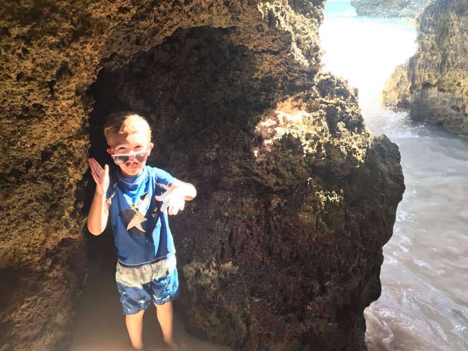 Bermuda cave with boy