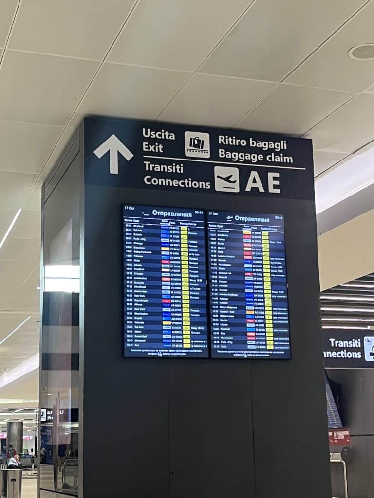 Rome plane arrival board