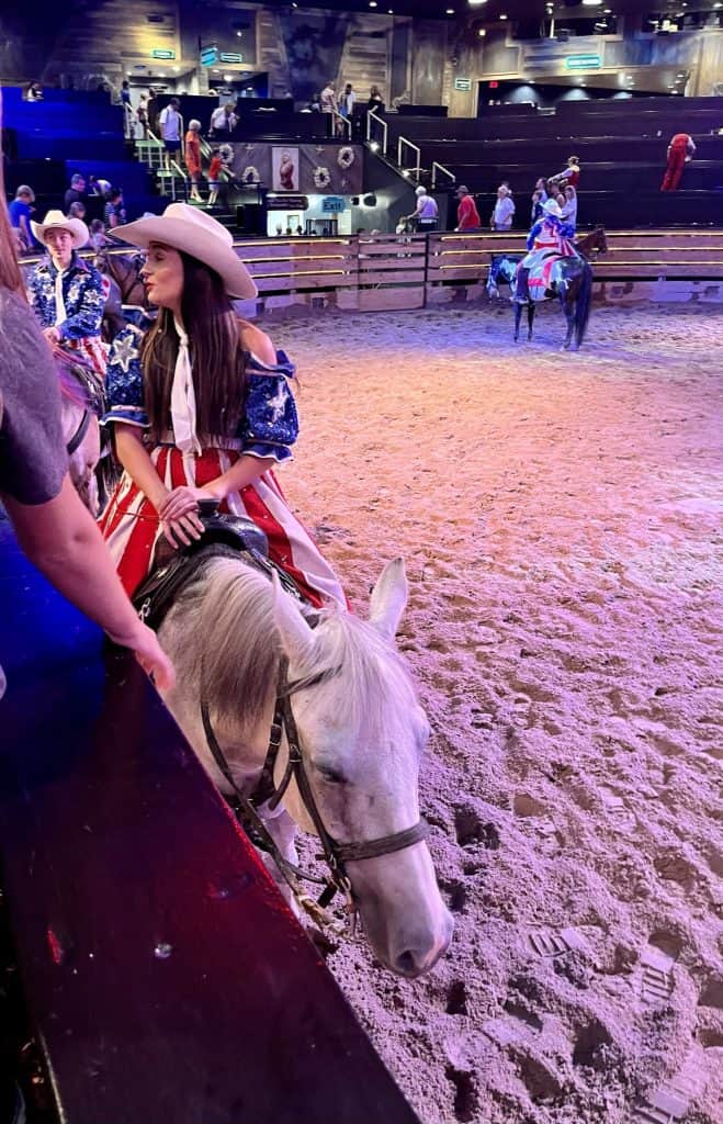 meeting the horse and rider at Dolly Parton Stampede