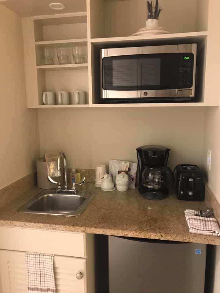 Old Key West fridge, sink, coffee maker and microwave